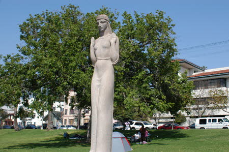 Excerpt From Echo Park (Photo by Wendy Werris)
From downtown he took a quick jog on the 101 Freeway north to Echo Park Road and then took that north again toward the hillside neighborhood where Raynard Waits had been arrested. As he passed Echo Lake he saw the statue known as the Lady of the Lake watching over the water lilies. As a boy he had lived for almost a year with his mother in the Sir Palmer Apartments across from the lake, but it had been a bad time for her and him and the memory was all but erased. He vaguely remembered that statue but almost nothing else. Lady of the Lake