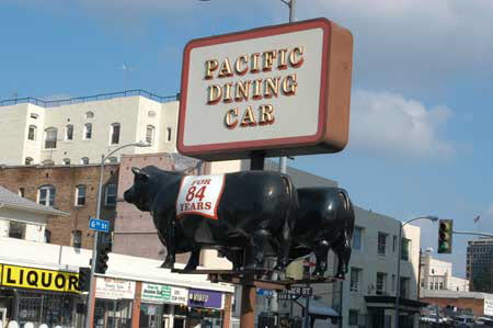 Excerpts From The Closers (Photo by Wendy Werris)
Bosch knew the Pacific Dining Car was a longtime favorite with LAPD brass and the Robbery-Homicide Division.
-
Outside the restaurant she gave Bosch the silent treatment while they waited for his car from the valet. She stared at the large plastic steer that was atop the restaurant's sign. Pacific Dining Car